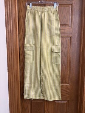 Noisy May Mustard Striped Lightweight Cargo Pants Small Summer Bohemian Coastal